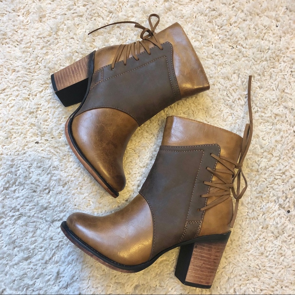 Two Tone Lace Up Booties